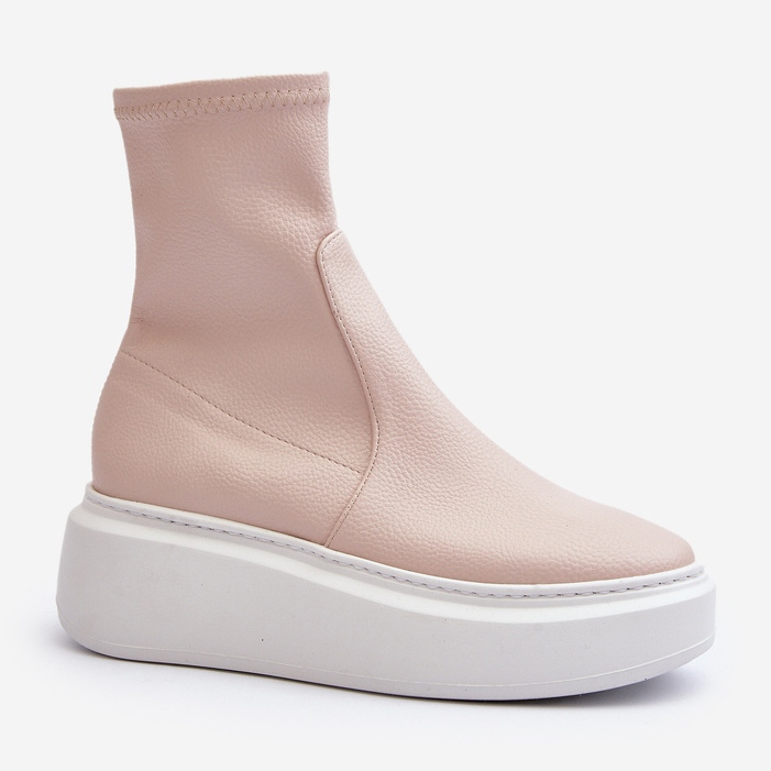 Zazoo 3395 Damen-Lederstiefeletten auf massivem Plateau, Beige 2