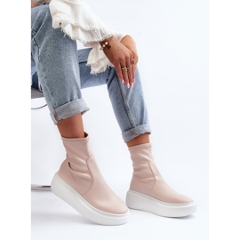 Zazoo 3395 Damen-Lederstiefeletten auf massivem Plateau, Beige 1