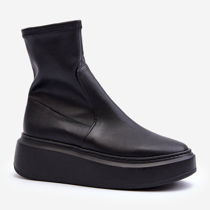 Zazoo 3395 Damen-Lederstiefeletten auf massivem Plateau, Schwarz 2