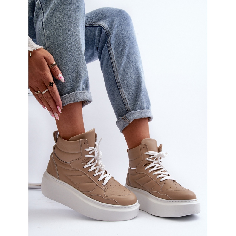 Zazoo 3392/X Damen-Sportschuhe aus Leder auf der Plattform, Beige 1