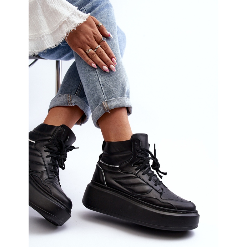 Zazoo 3392/X Damen-Sportschuhe aus Leder auf der Plattform, Schwarz 1