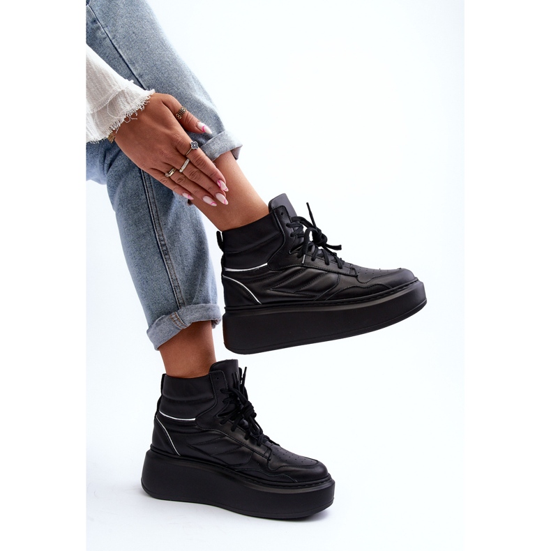 Zazoo 3392/X Damen-Sportschuhe aus Leder auf der Plattform, Schwarz 2