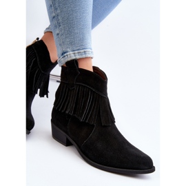 Zazoo 3430 Damen Wildlederstiefel mit Fransen, Schwarz 1