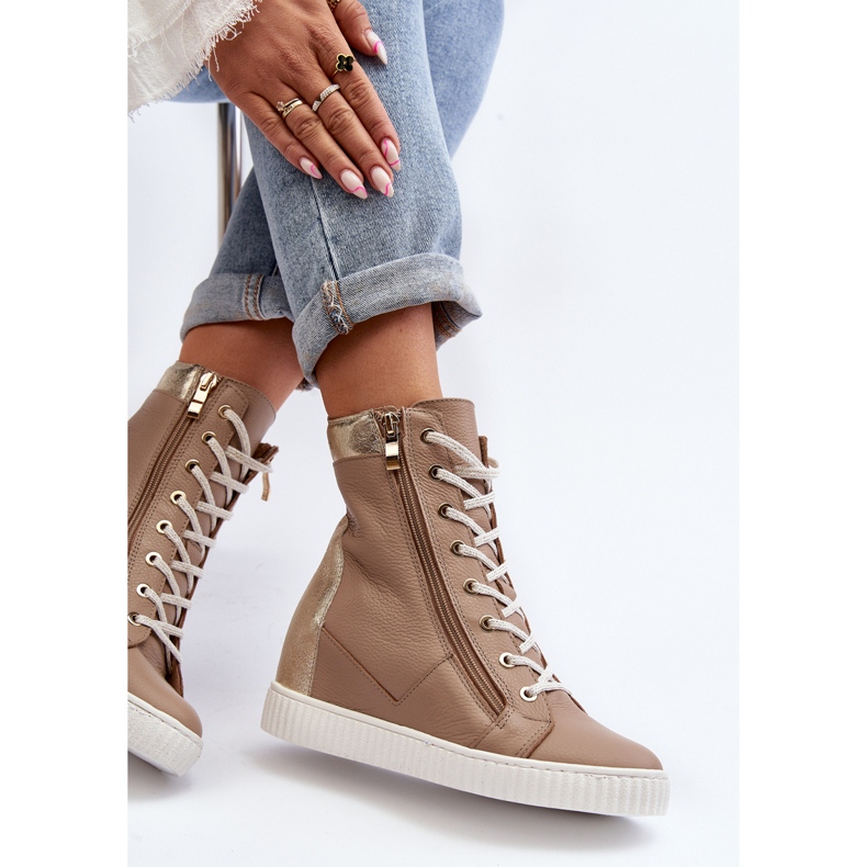 Zazoo 3081 Damen-Sneaker aus Leder mit Keilabsatz, Beige 1