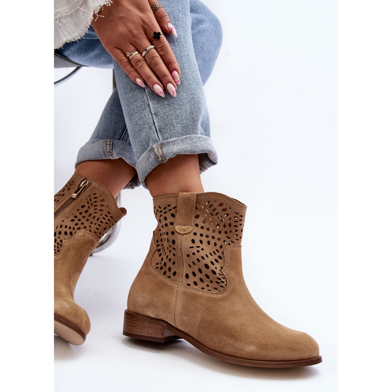 Durchbrochene Damen-Stiefeletten Lewski Shoes 3301/2 Beige 1