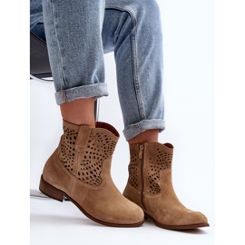 Durchbrochene Damen-Stiefeletten Lewski Shoes 3301/2 Beige 2