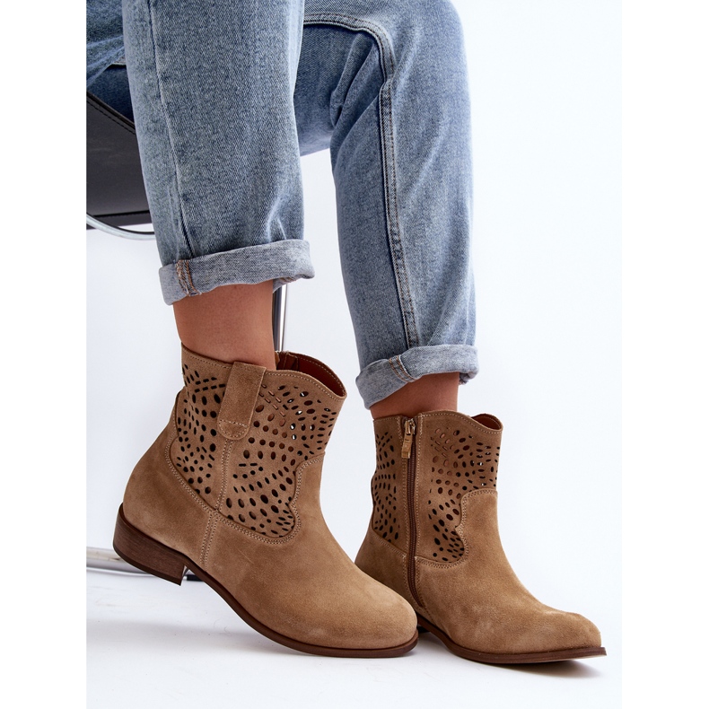 Durchbrochene Damen-Stiefeletten Lewski Shoes 3301/2 Beige 2