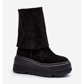 Zazoo 3410 Damen-Stiefeletten aus Wildleder auf massivem Plateau, Schwarz 2