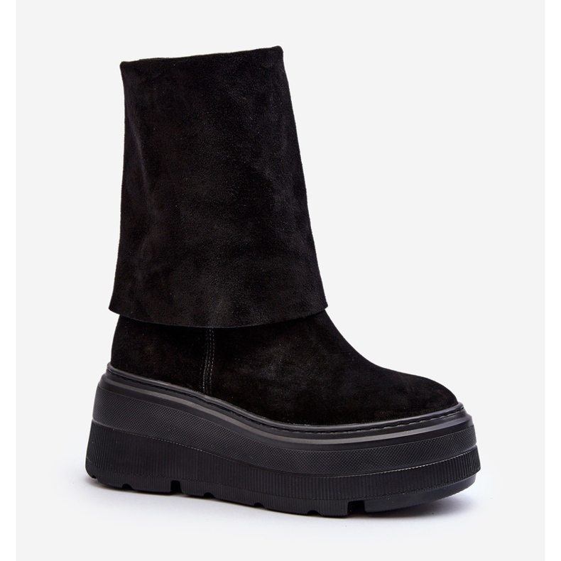 Zazoo 3410 Damen-Stiefeletten aus Wildleder auf massivem Plateau, Schwarz 2