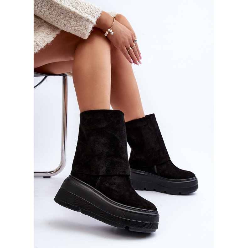 Zazoo 3410 Damen-Stiefeletten aus Wildleder auf massivem Plateau, Schwarz 1