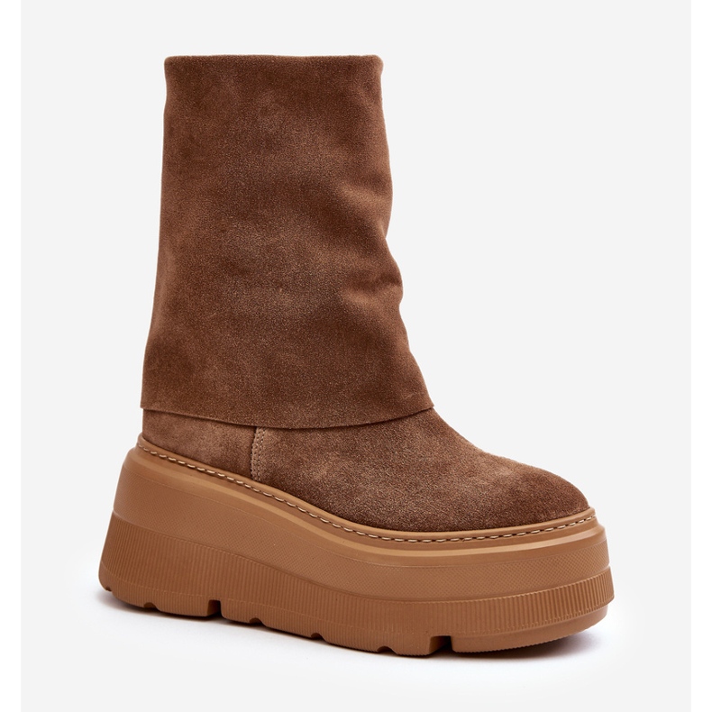 Zazoo 3410 Damen-Stiefeletten aus Wildleder auf einer massiven Kamelplattform braun 1