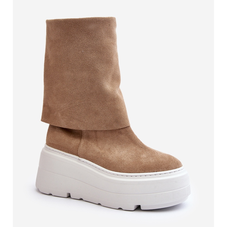 Zazoo 3410 Damen-Stiefeletten aus Wildleder auf massivem Plateau, Beige 1