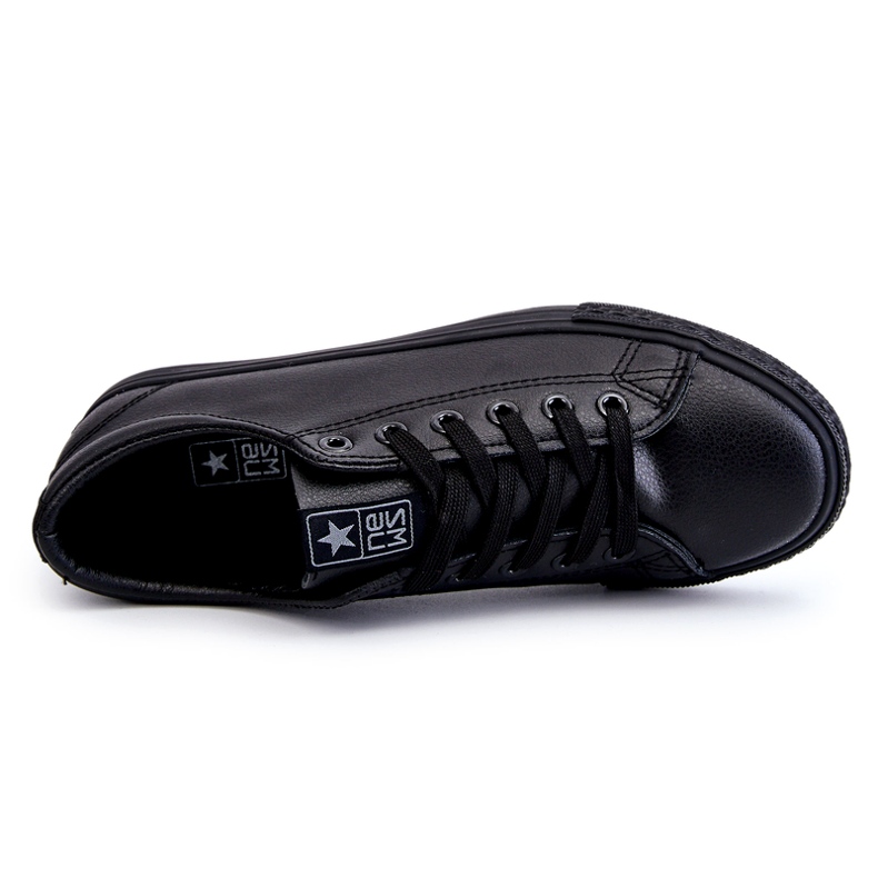 News Damenleder gebunden klassische schwarze Turnschuhe 1