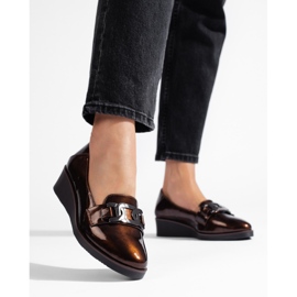 W. Potocki Potocki Damen-Lacklederschuhe mit niedrigem Keilabsatz braun 1