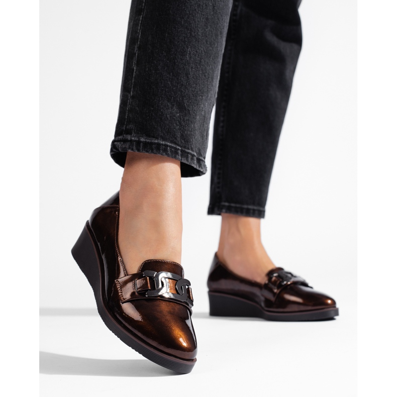 W. Potocki Potocki Damen-Lacklederschuhe mit niedrigem Keilabsatz braun 1