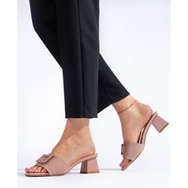 Pantoletten aus Damenmaterial mit niedrigem Absatz Shelovet staubiges Rosa 1