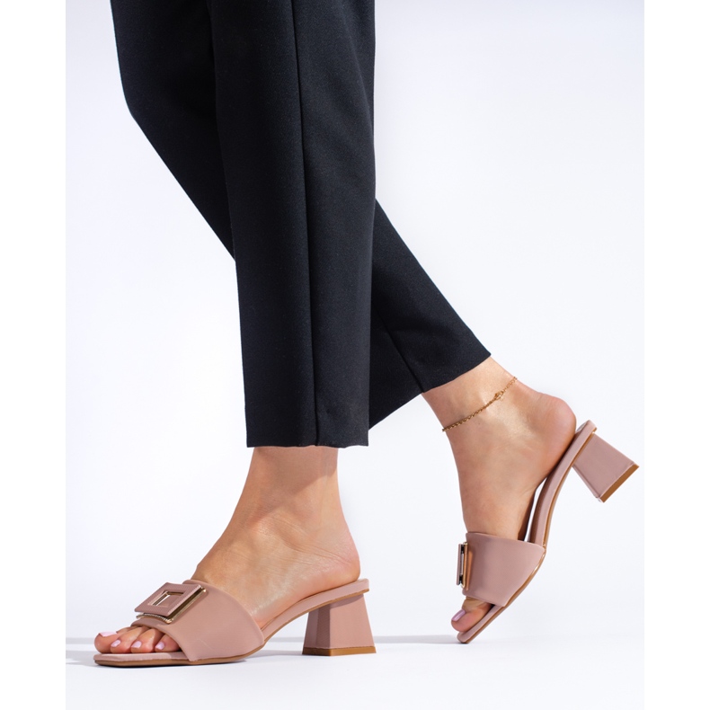 Pantoletten aus Damenmaterial mit niedrigem Absatz Shelovet staubiges Rosa 1