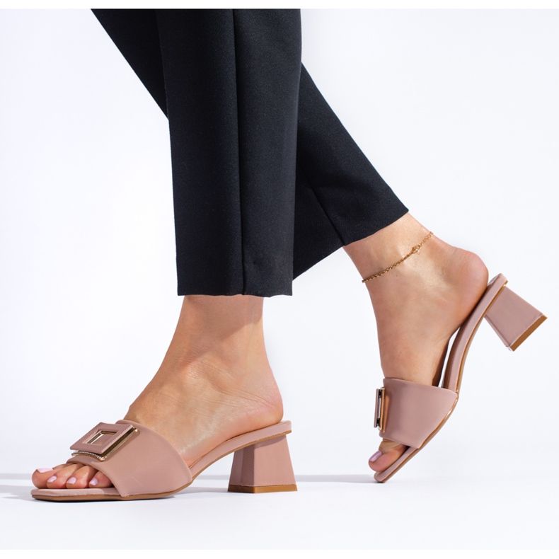 Pantoletten aus Damenmaterial mit niedrigem Absatz Shelovet staubiges Rosa 2