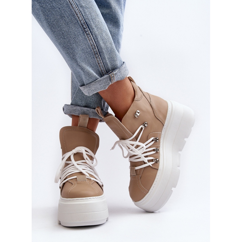 Zazoo 3416 Damen-Sportschuhe aus Leder, Beige 2