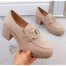 Damenschuhe, Wildledermokassins mit hohem Absatz und Plateau, beige Vinceza 10921 1