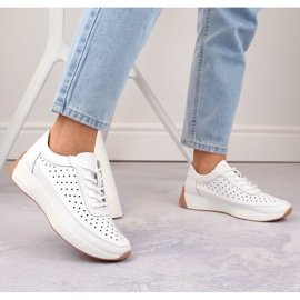 Durchbrochene Damenlederschuhe, weiß, Sergio Leone SP013 2