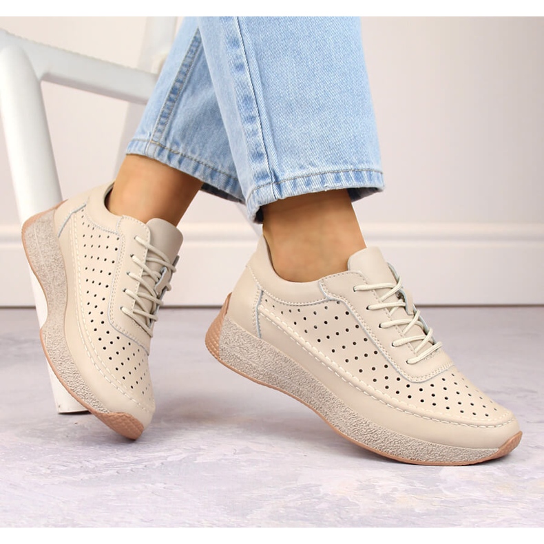 Durchbrochene Damenlederschuhe, beige, Sergio Leone SP013 1