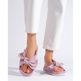 SHELOVET Modische Hausschuhe mit Schleife rosa 2