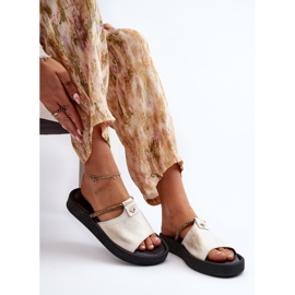 Zazoo 2896 Damen-Flip-Flops aus Leder, Weiß und Gold golden 1