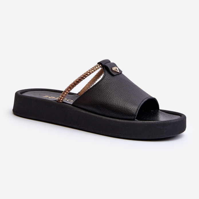 Zazoo 2896 Damen-Leder-Flip-Flops, Schwarz 1