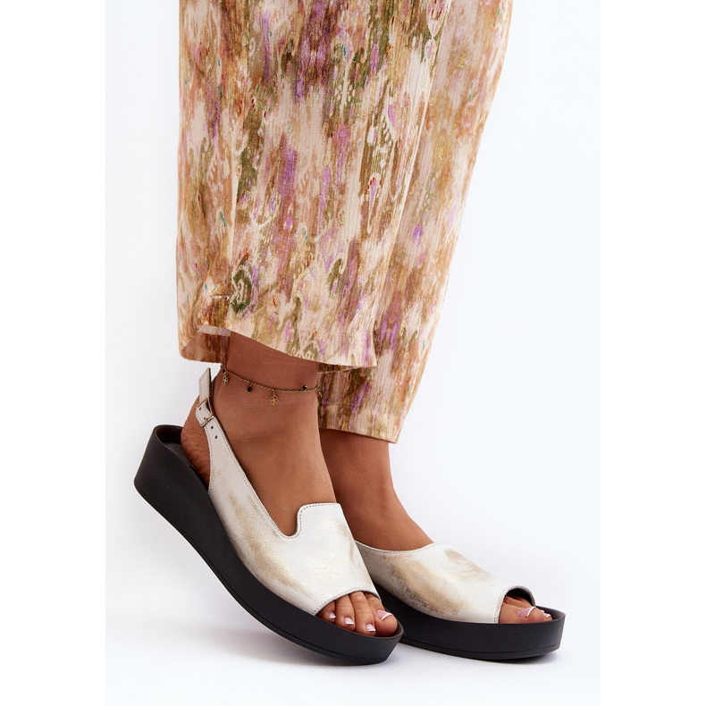 Zazoo 2893 Damen-Ledersandalen mit dicker Sohle, gebürstetes Gold golden 2