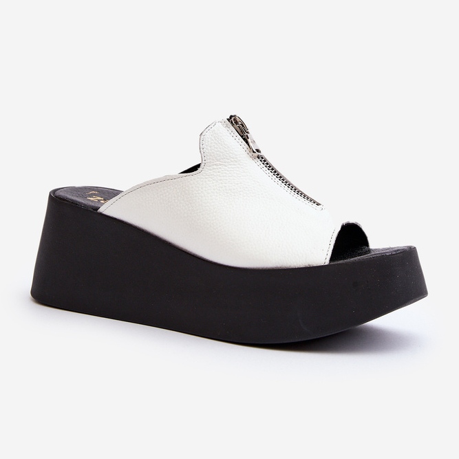 Zazoo 2916 Damen-Flip-Flops auf massivem Plateau mit Reißverschluss, Weiß 1