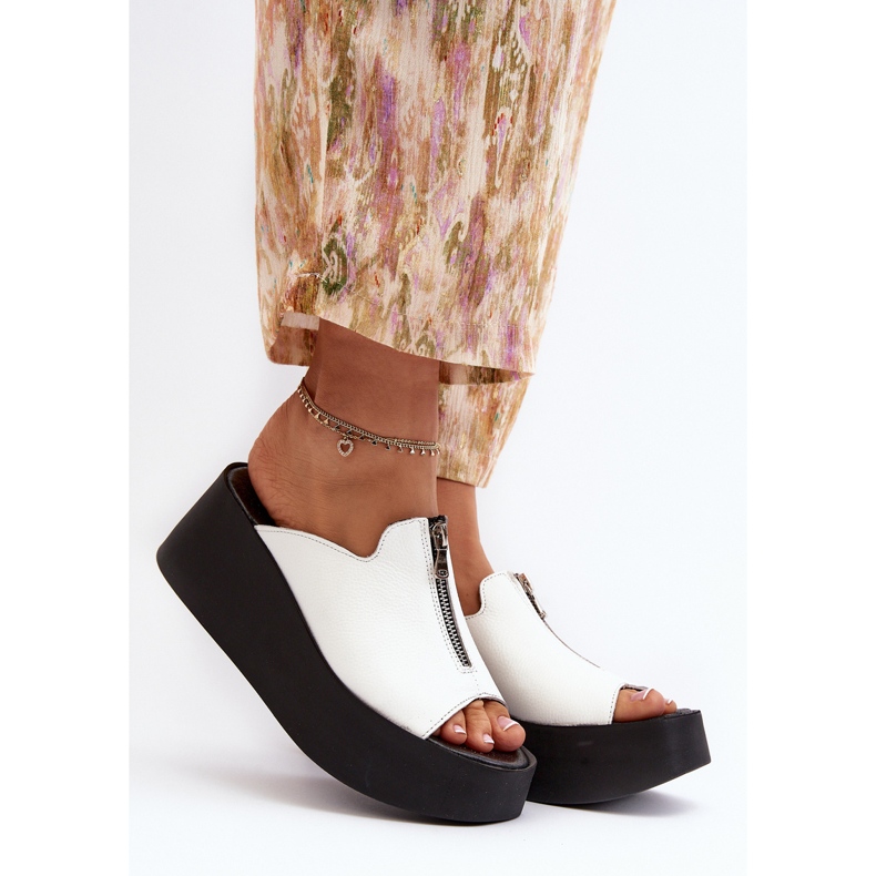 Zazoo 2916 Damen-Flip-Flops auf massivem Plateau mit Reißverschluss, Weiß 2