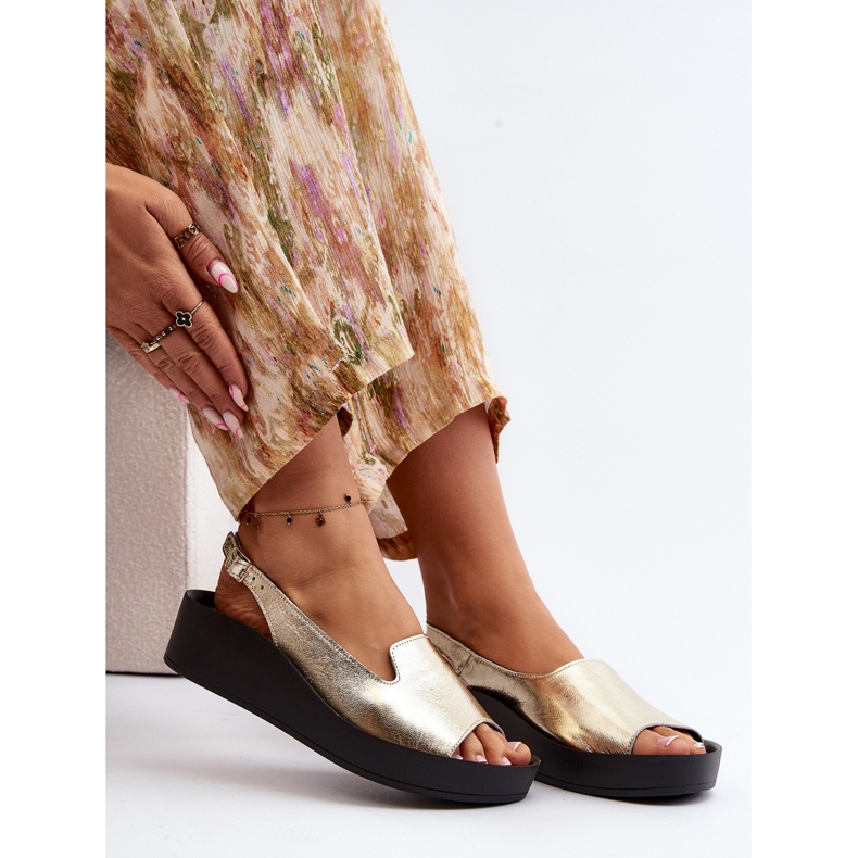 Zazoo 2893 Damen-Ledersandalen mit dicker Sohle, Gold golden 1