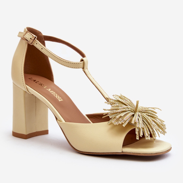 Ledersandalen mit hohem Absatz und Verzierung Laura Messi 2758 Beige 2