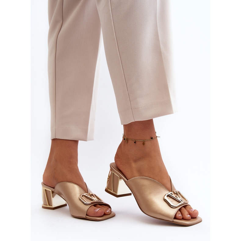 Elegante Damen-Flip-Flops mit hohem Absatz Laura Messi 2771 Gold golden 1