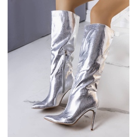 BM Silberne Stiefel auf einem Dinami-Absatz silber- 2