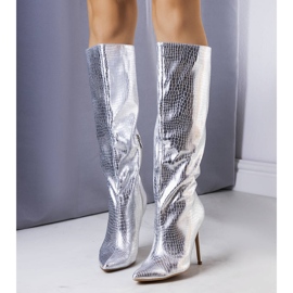 BM Silberne Stiefel auf einem Dinami-Absatz silber- 1