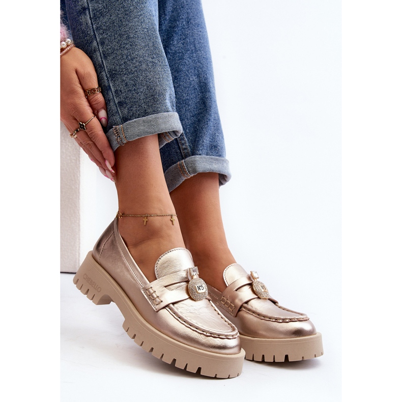 Lederschuhe, Mokassins mit CheBello 4291 Goldverzierung golden 1