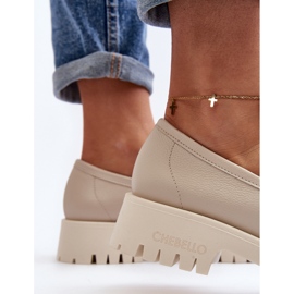 Damen-Ledermokassins mit Fransen CheBello 3096 Beige 1