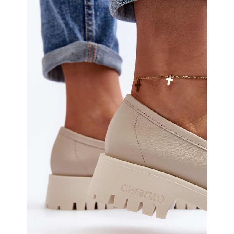 Damen-Ledermokassins mit Fransen CheBello 3096 Beige 1