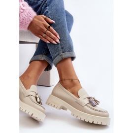 Damen-Ledermokassins mit Fransen CheBello 3096 Beige 2