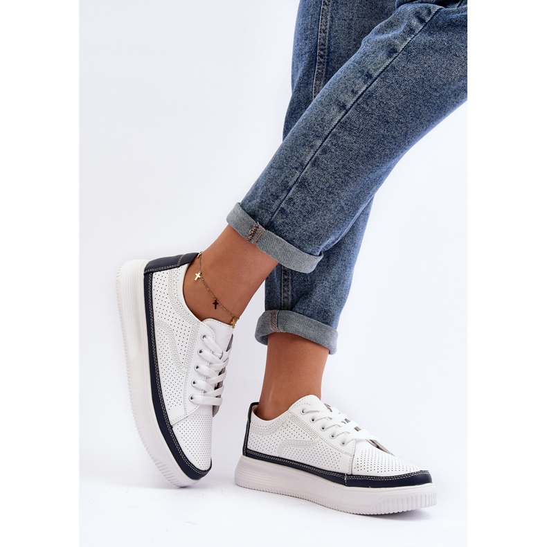 Sergio Leone Damen-Sportschuhe aus Leder, Sneakers, Weiß und Marineblau, Failla 2