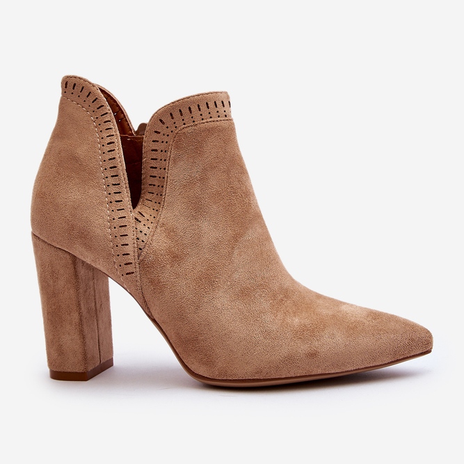 Damen-Stiefeletten mit hohem Absatz und Ausschnitt in Beige von Kerestia 1