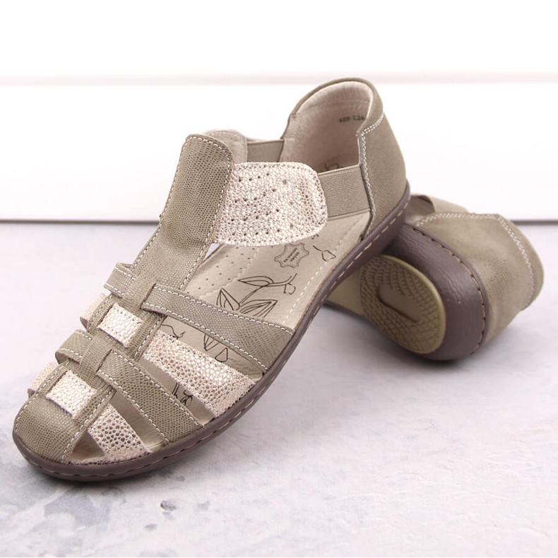 Damen-Ledersandalen, Beige und Gold, T.Sokolski 1