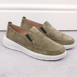 Durchbrochene Sport-Slip-On-Schuhe aus Leder für Damen, grün T.Sokolski 278 1
