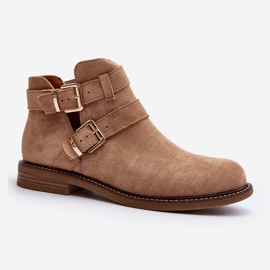 Flache Damenstiefel mit Riemen Beige Melviana 2