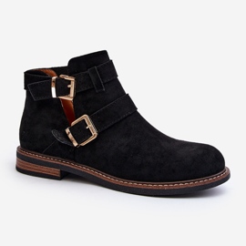 Flache Damenstiefel mit Riemen in Schwarz von Melviana 2