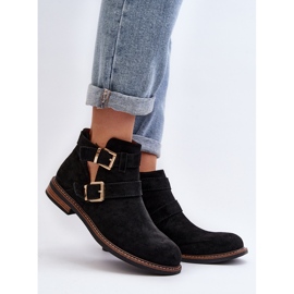Flache Damenstiefel mit Riemen in Schwarz von Melviana 3