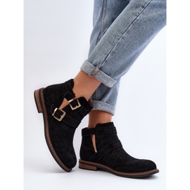 Flache Damenstiefel mit Riemen in Schwarz von Melviana 4