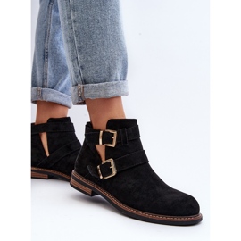Flache Damenstiefel mit Riemen in Schwarz von Melviana 5